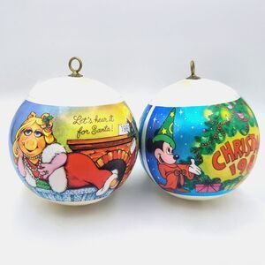 Lot 2 Vintage Hallmark Satin Ball Ornaments 1980 Muppets & 1981 Mickey Mouse
